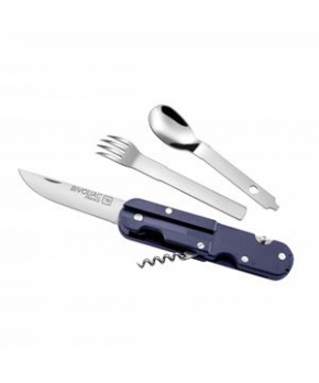 BIVOUAC CAMP KNIFE BLUE HANDLE - TEXTILE POUCH - FORK and SPOON BIVOUAC CAMP KNIFE BLUE HANDLE - TEXTILE POUCH - FORK and SPOON