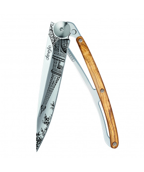 Kapesní nůž Deejo 1AB101 Tattoo Mirror 37g olive wood Eiffel Tower