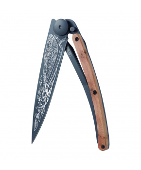 Kapesní nůž Deejo 1GB194 Tattoo Black 37g juniper wood Dragonfly