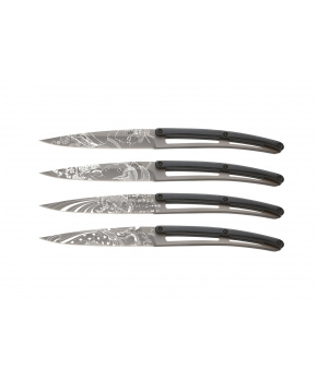Deejo 4FB105 Tattoo sada 4 příborových nožů,světle šedý povrch,eben,Japon Deejo 4FB105 Tattoo sada 4 příborových nožů,světle šedý povrch,eben,Japon