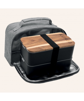 Svačinový box Akinod 11h58 černý s izolační taškou v šedé melírové barvě Svačinový box Akinod 11h58 černý s izolační taškou v šedé melírové barvě