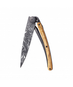 Kapesní nůž Deejo 1GB179 Tattoo Black 37g olive wood Capricorn