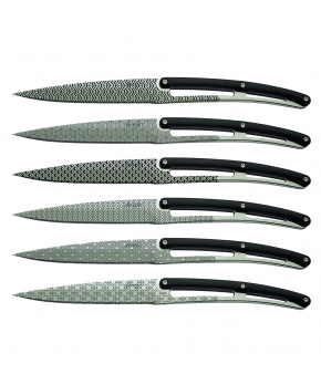 Deejo 2AP013 sada 6 příborových nožů, lesklý povrch,zubaté ostří, rukojeť černý ABS, design Geometry Deejo 2AP013 sada 6 příborových nožů, lesklý povrch,zubaté ostří, rukojeť černý ABS, design Geometry