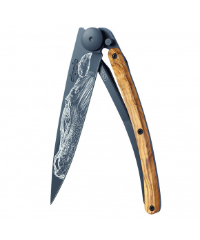 Kapesní nůž Deejo 1GB140 Tattoo Black 37g  olive wood Warmblood