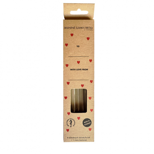 Dárkový set LOVE 6x slámka/brčko 20 cm v krabičce + 1x čistící nylonový kartáček