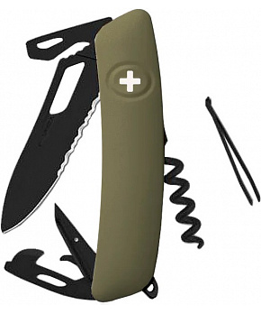 Swiza kapesní nůž SH03TR Allblack Single Hand Khaki Wavy Edge
