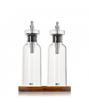 AdHoc Sada 2 ks dávkovače oleje/octa AromaPour s dřevěnou podložkou 300 ml