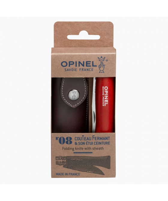 Set Nůž Opinel VR N°08 Inox červená s provázkem + pouzdro 