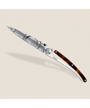 Kapesní nůž Deejo 1AC107 Tattoo Mirror 37g ambered turtle Globe trotter