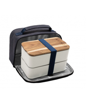 Svačinový box Akinod 11h58 bílý s izolační taškou v džínově modré barvě Svačinový box Akinod 11h58 bílý s izolační taškou v džínově modré barvě