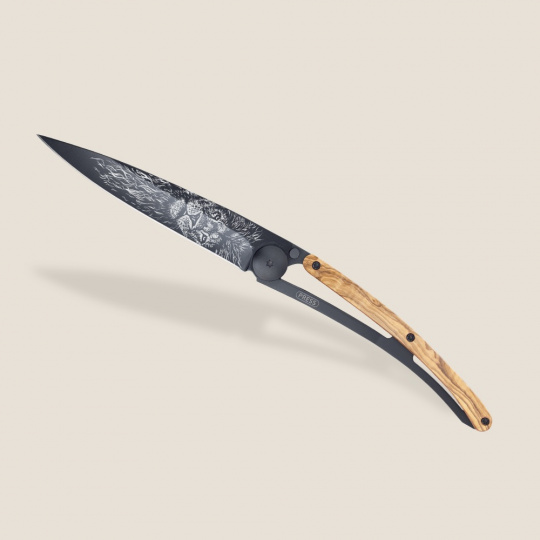 Kapesní nůž Deejo 1GB187 Tattoo Black 37g, olive wood,Leo