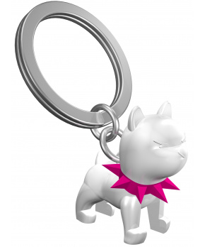 MTM Klíčenka Bílý buldok s růžovým obojkem