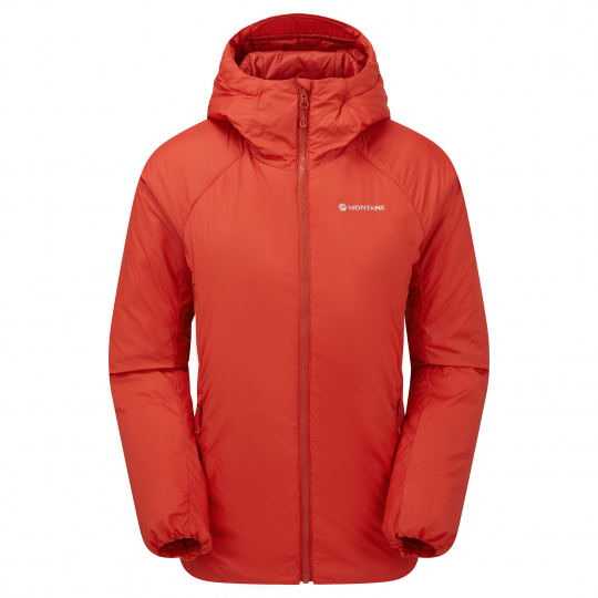 Montane FEM RESPOND HOODIE-SAFFRON RED-UK10/S dámská bunda s kapucí červená