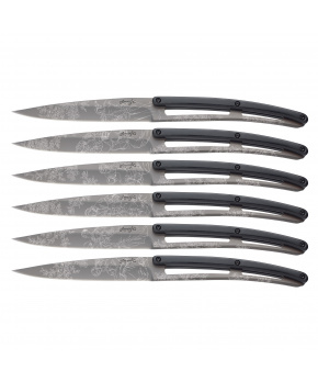 Deejo 2FS021 sada 6 příborových nožů, titanový povrch, paperstone, design Toile de Jouy