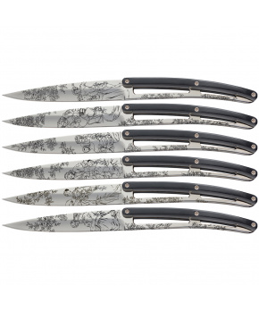 Deejo 2ZP011 sada 6 příborových nožů, lesklá čepel, rukojeť černý ABS, design Toile de Jouy Deejo 2ZP011 sada 6 příborových nožů, lesklá čepel, rukojeť černý ABS, design Toile de Jouy