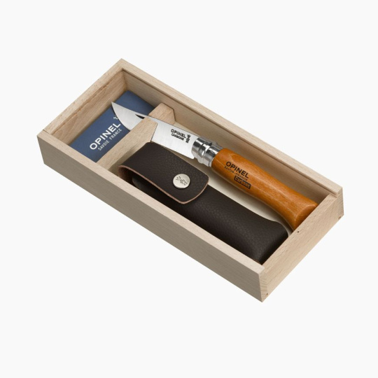 Set Opinel VR N°08 Carbon + pouzdro dřevěná dárková krabička