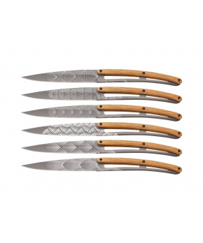 Deejo 6FB101 Tattoo sada 6 příborových nožů,světlý titan,olivové dřevo,design Art Déco Deejo 6FB101 Tattoo sada 6 příborových nožů,světlý titan,olivové dřevo,design Art Déco