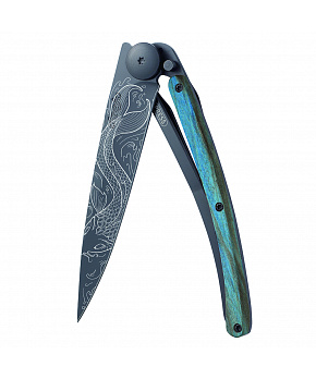 Kapesní nůž Deejo 1GB145 Tattoo Black 37g blue beech Fish