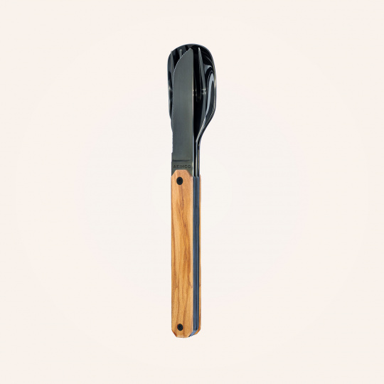 Magnetický příborový set Akinod 12h34 black mirror finish olive wood
