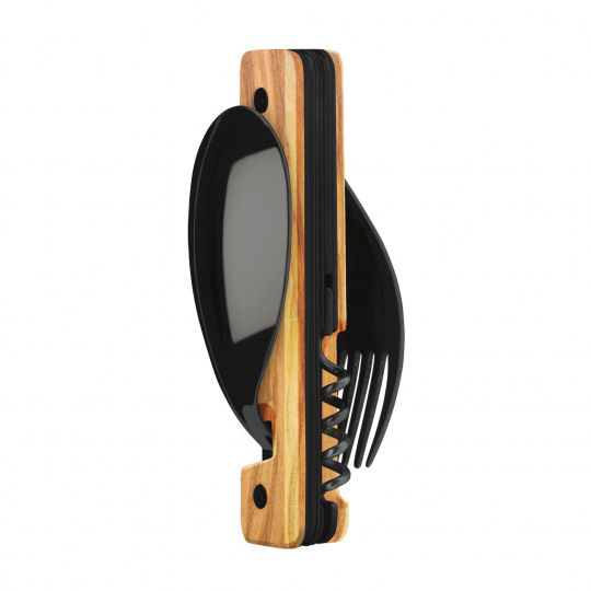 Kapesní multifunkční příbor Akinod 13h25 black mirror finish olive wood