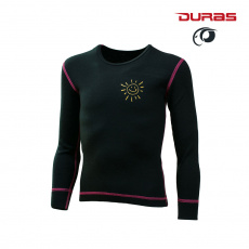 Duras Nikol dětské triko merino černá+ růžový šev