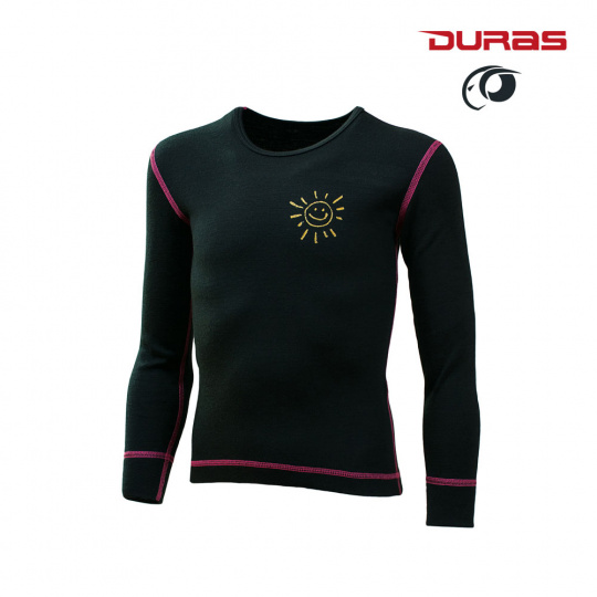 Duras Nikol dětské triko merino černá+ růžový šev