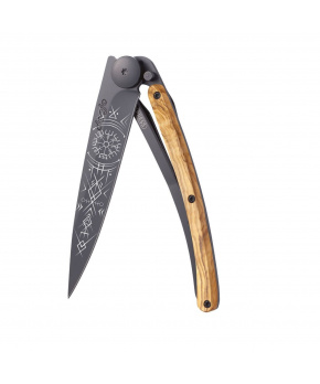 Kapesní nůž Deejo 1GB163 Tattoo Black 37g olive wood Viking Vegvisir