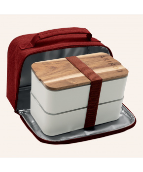 Svačinový box Akinod 11h58 bílý s izolační taškou v červené barvě Svačinový box Akinod 11h58 bílý s izolační taškou v červené barvě