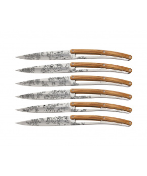Deejo 6AB103 Tattoo sada 6 příborových nožů,lesklý povrch,olivové dřevo,Toile de Jouy Deejo 6AB103 Tattoo sada 6 příborových nožů,lesklý povrch,olivové dřevo,Toile de Jouy