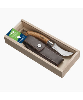 Opinel VRI N°08 Inox – houbařský nůž s pouzdrem a dřevěnou dárkovou krabičkou