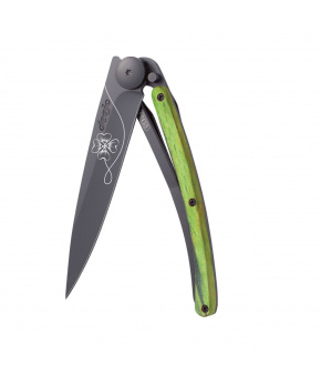 Kapesní nůž Deejo 1GB160 Tattoo Black 37g green beech Lucky Charm