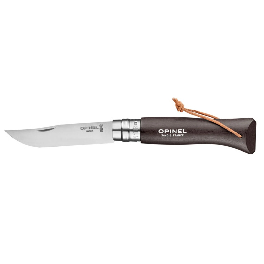 Nůž Opinel VRN°08 Inox Dark Brown + kožený provázek