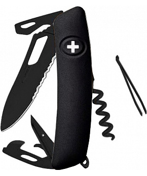 Swiza kapesní nůž SH03TR Allblack Single Hand Black Wavy Edge