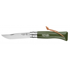 Nůž Opinel VRN°08 Inox Khaki + kožený provázek