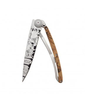 Kapesní nůž Deejo 1CC513 Tattoo Serration 37g brown camo Hunting Day