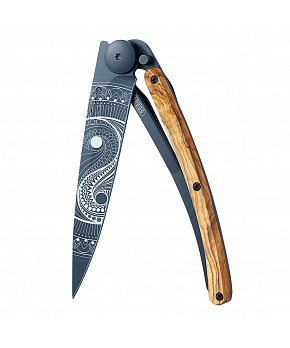 Kapesní nůž Deejo 1GB149 Tattoo Black 37g olive wood Yin & Yang