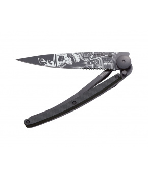 Kapesní nůž Deejo 1GC511 Tattoo Black Serration 37g carbon Ride or Die