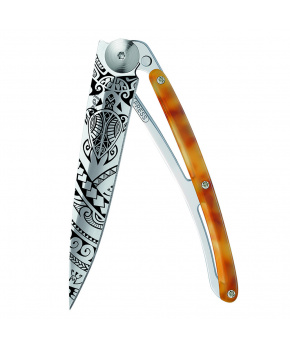 Kapesní nůž Deejo 1AC101 Tattoo Mirror 37g turtle shell Polynesian