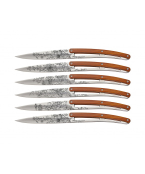 Deejo 6AB104 Tattoo sada 6 příborových nožů,lesklý povrch,coralwood, design Blossom Deejo 6AB104 Tattoo sada 6 příborových nožů,lesklý povrch,coralwood, design Blossom
