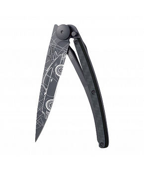 Kapesní nůž Deejo 1GC108 Tattoo Black 37g carbon fiber Young Timer