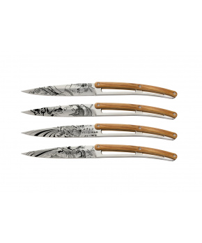 Deejo 4AB105 Tattoo sada 4 příborových nožů,vysoce lesklý povrch,olivové dřevo,Japon Deejo 4AB105 Tattoo sada 4 příborových nožů,vysoce lesklý povrch,olivové dřevo,Japon