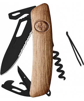 Swiza kapesní nůž SH03TR Allblack Single Hand Wood Walnut Wavy Edge