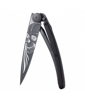 Kapesní nůž Deejo 1GB106 Tattoo Black 37g ebony wood Latino Skull
