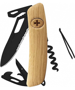 Swiza kapesní nůž SH03TR Allblack Single Hand Wood Oak Wavy Edge