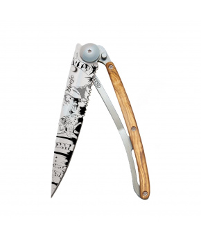 Kapesní nůž Deejo 1CB514 Tattoo Serration 37g olive wood Hunting Day