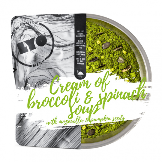 Krémová Brokolicová Polévka se Špenátem, Mozzarellou a Dýňovými Semínky Lyo Food 