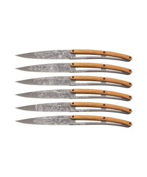 Deejo 6FB104 Tattoo sada 6 příborových nožů,šedý titan,olivové dřevo,Blossom Deejo 6FB104 Tattoo sada 6 příborových nožů,šedý titan,olivové dřevo,Blossom