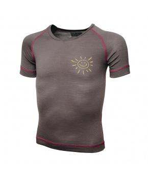 Duras Janička dětské triko merino krátký rukáv hnědá/růžový šev Duras Janička dětské triko merino krátký rukáv hnědá/růžový šev