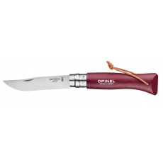 Nůž Opinel VRN°08 Inox Garnet + kožený provázek