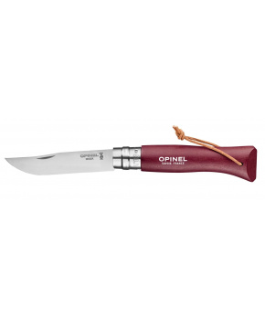 Nůž Opinel VRN°08 Inox Garnet + kožený provázek